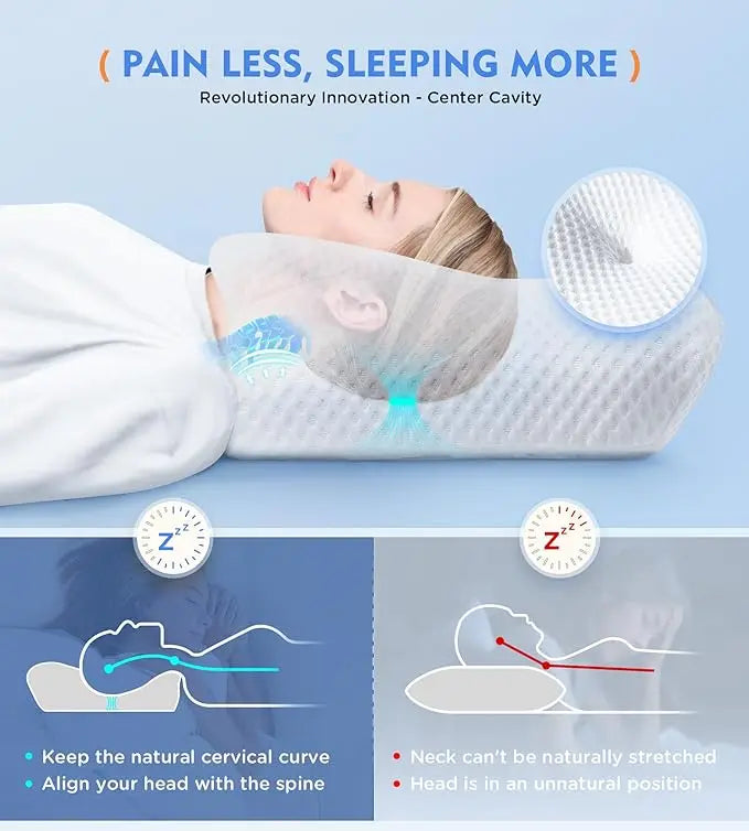 Cervical Pillow: Odorless Memory Foam, Cooling Case, Adjustable