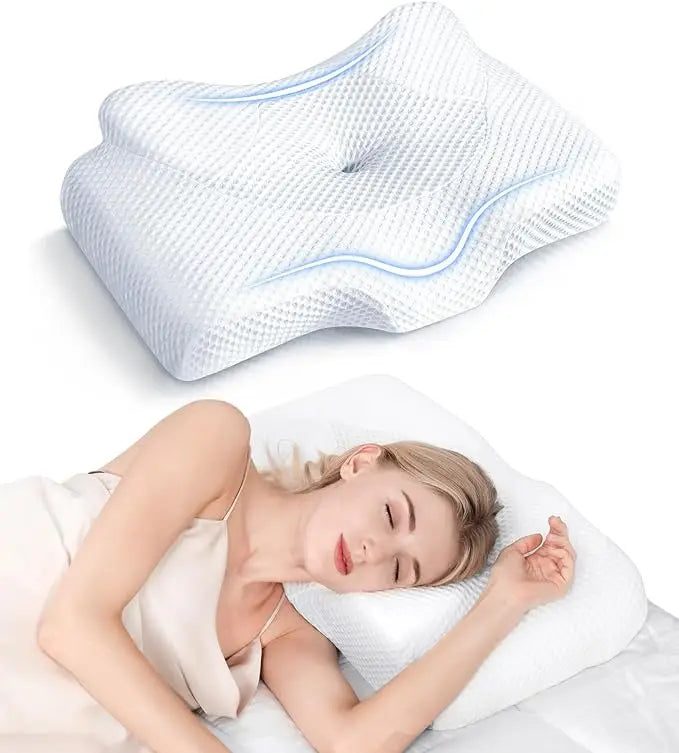 Cervical Pillow: Odorless Memory Foam, Cooling Case, Adjustable