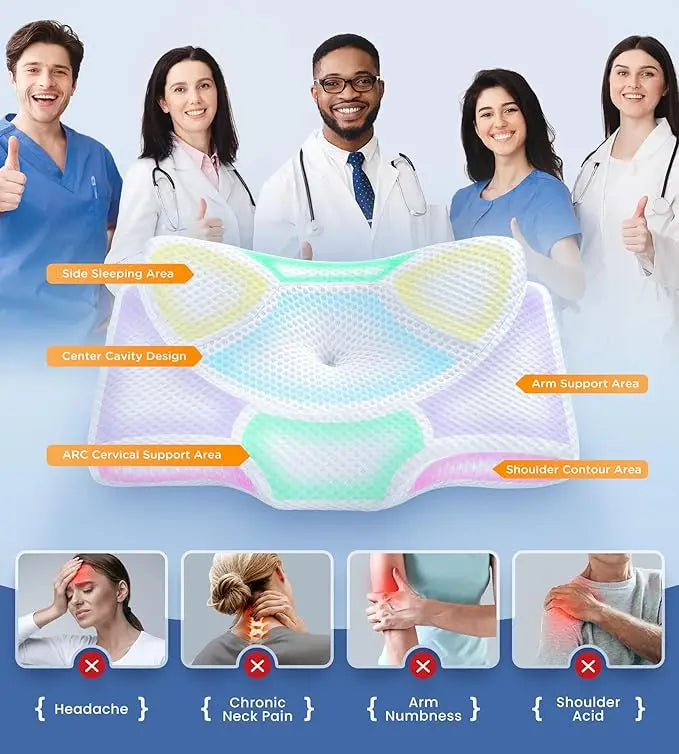 Cervical Pillow: Odorless Memory Foam, Cooling Case, Adjustable