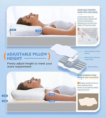 Cervical Pillow: Odorless Memory Foam, Cooling Case, Adjustable