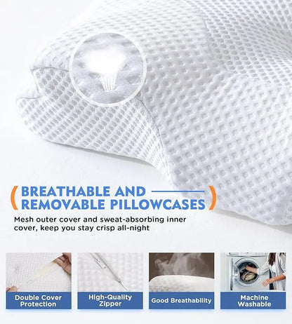 Cervical Pillow: Odorless Memory Foam, Cooling Case, Adjustable